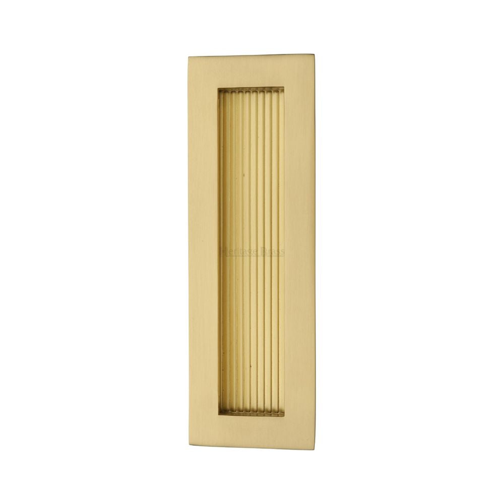 This is an image of a Heritage Brass - Reeded Rectangular Flush Pull 175 x 58mm Satin Brass Finish, c1865-175-sb that is available to order from Trade Door Handles in Kendal.