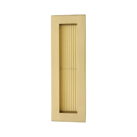 This is an image of a Heritage Brass - Reeded Rectangular Flush Pull 175 x 58mm Satin Brass Finish, c1865-175-sb that is available to order from Trade Door Handles in Kendal.