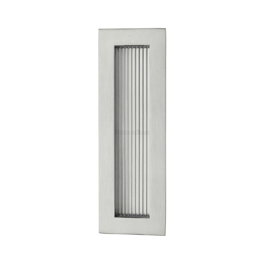 This is an image of a Heritage Brass - Reeded Rectangular Flush Pull 175 x 58mm Satin Chrome Finish, c1865-175-sc that is available to order from Trade Door Handles in Kendal.