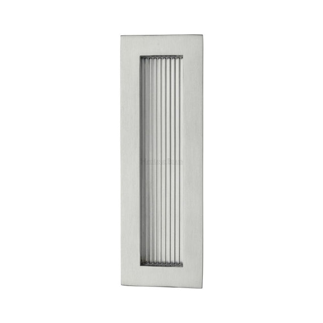 This is an image of a Heritage Brass - Reeded Rectangular Flush Pull 175 x 58mm Satin Chrome Finish, c1865-175-sc that is available to order from Trade Door Handles in Kendal.