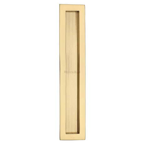 This is an image of a Heritage Brass - Reeded Rectangular Flush Pull 300 x 58mm Polished Brass Finish, c1865-300-pb that is available to order from Trade Door Handles in Kendal.