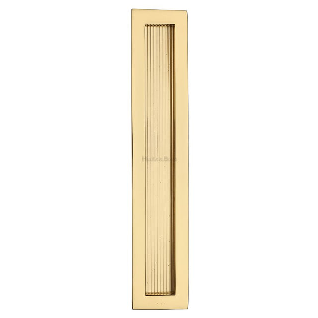 This is an image of a Heritage Brass - Reeded Rectangular Flush Pull 300 x 58mm Polished Brass Finish, c1865-300-pb that is available to order from Trade Door Handles in Kendal.