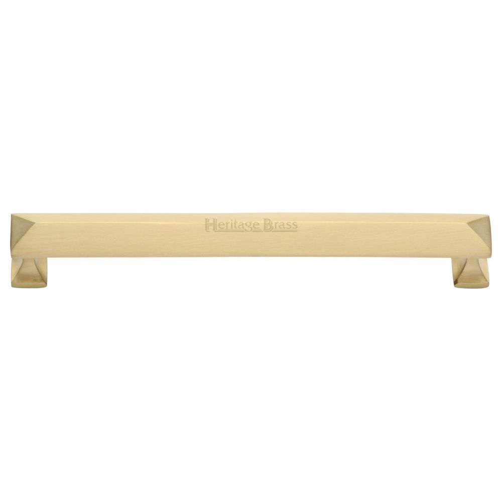 This is an image of a Heritage Brass - Cabinet Pull Pyramid Design 203mm CTC Satin Brass Finish, c2231-203-sb that is available to order from Trade Door Handles in Kendal.