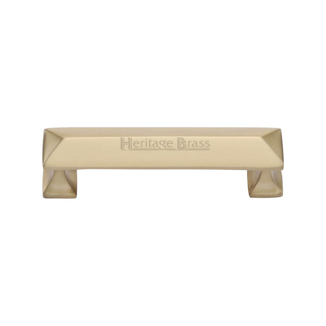 This is an image of a Heritage Brass - Cabinet Pull Pyramid Design 96mm CTC Satin Brass Finish, c2231-96-sb that is available to order from Trade Door Handles in Kendal.