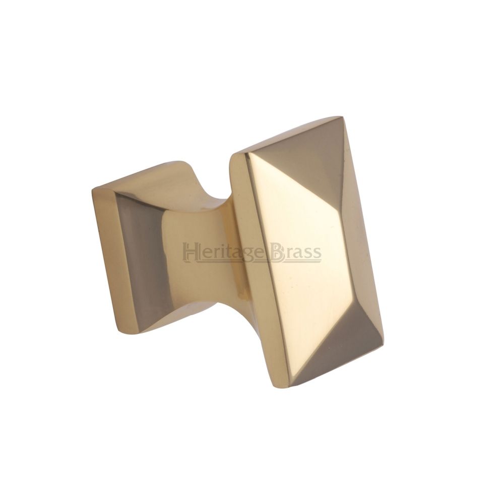 This is an image of a Heritage Brass - Cabinet Knob Pyramid Design 35mm Polished Brass Finish, c2232-pb that is available to order from Trade Door Handles in Kendal.