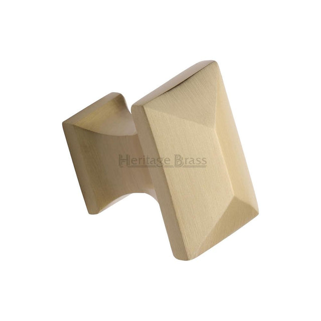 This is an image of a Heritage Brass - Cabinet Knob Pyramid Design 35mm Satin Brass Finish, c2232-sb that is available to order from Trade Door Handles in Kendal.