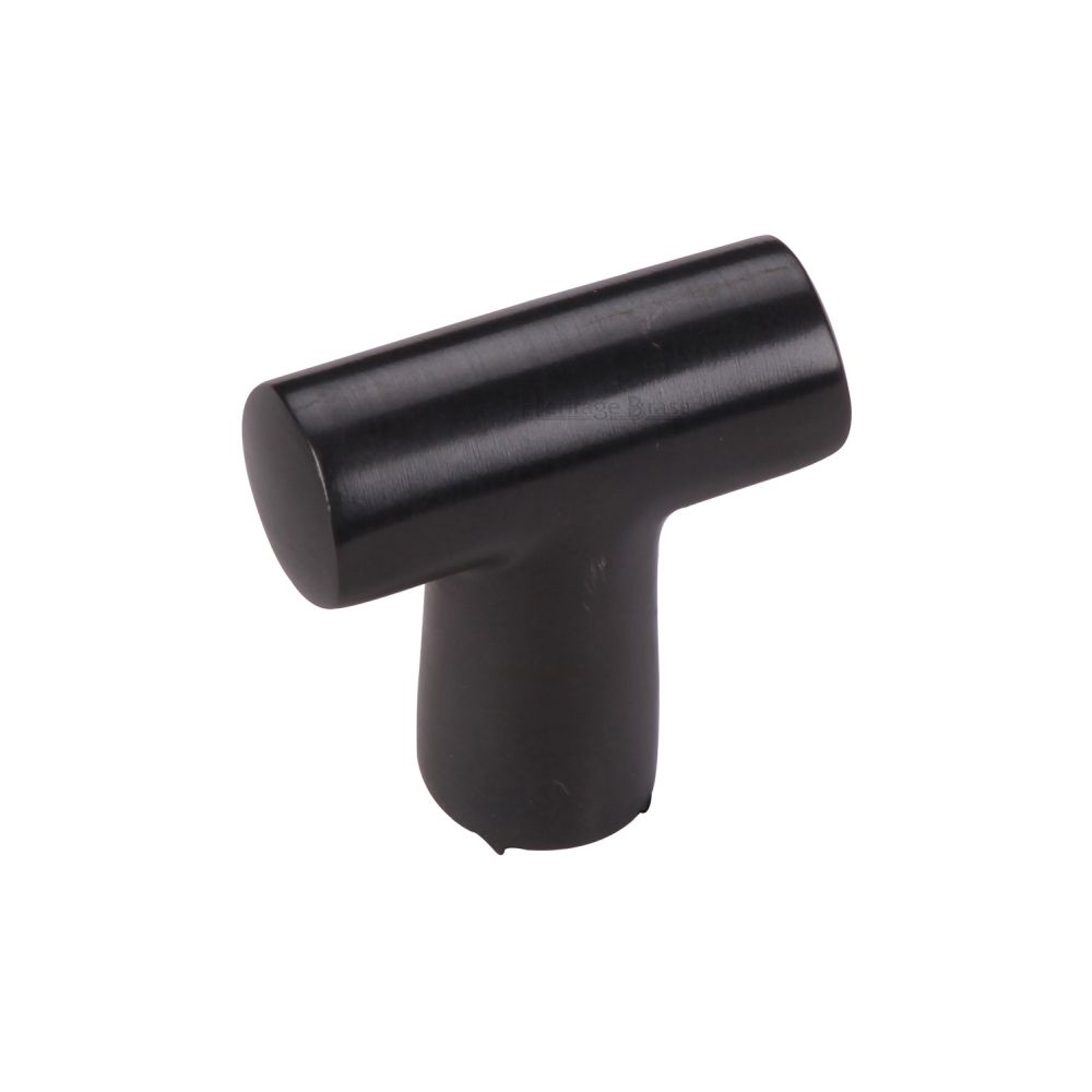 This is an image of a Heritage Brass - Cabinet Knob T Shaped 35mm Matt Black Finish, c2234-bkmt that is available to order from Trade Door Handles in Kendal.