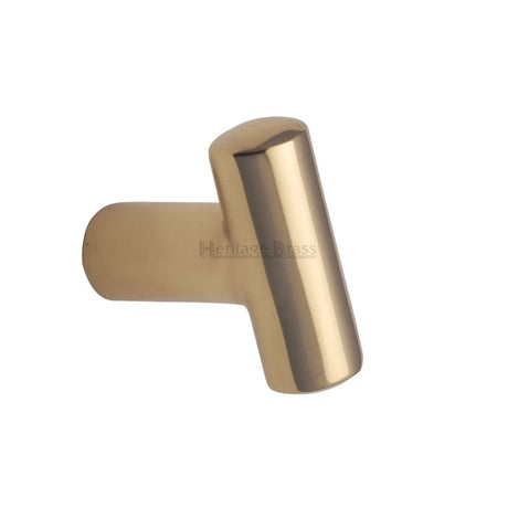 This is an image of a Heritage Brass - Cabinet Knob T Shaped 35mm Polished Brass Finish, c2234-pb that is available to order from Trade Door Handles in Kendal.