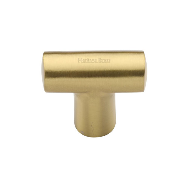 This is an image of a Heritage Brass - Cabinet Knob T Shaped 35mm Satin Brass Finish, c2234-sb that is available to order from Trade Door Handles in Kendal.