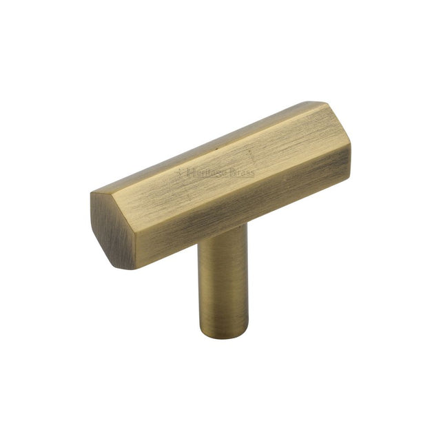 This is an image of a Heritage Brass - Cabinet Knob Hexagon T-Bar Design 41mm Antique Brass Finish, c2235-at that is available to order from Trade Door Handles in Kendal.