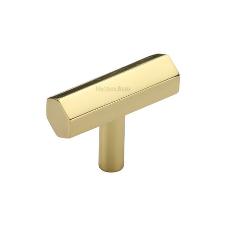 This is an image of a Heritage Brass - Cabinet Knob Hexagon T-Bar Design 41mm Polished Brass Finish, c2235-pb that is available to order from Trade Door Handles in Kendal.