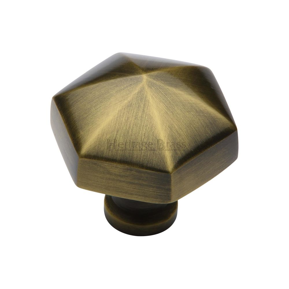 This is an image of a Heritage Brass - Cabinet Knob Classic Hexagon Design 32mm Antique Brass Finish, c2238-at that is available to order from Trade Door Handles in Kendal.