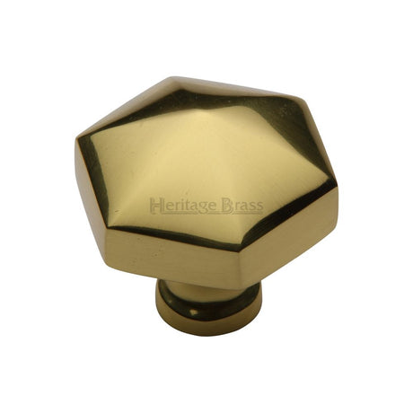 This is an image of a Heritage Brass - Cabinet Knob Classic Hexagon Design 32mm Polished Brass Finish, c2238-pb that is available to order from Trade Door Handles in Kendal.