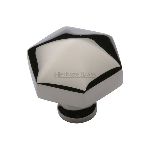 This is a image of a Heritage Brass - Cabinet Knob Classic Hexagon Design 32mm Pol. Nickel Finish that is available to order from Trade Door Handles in Kendal