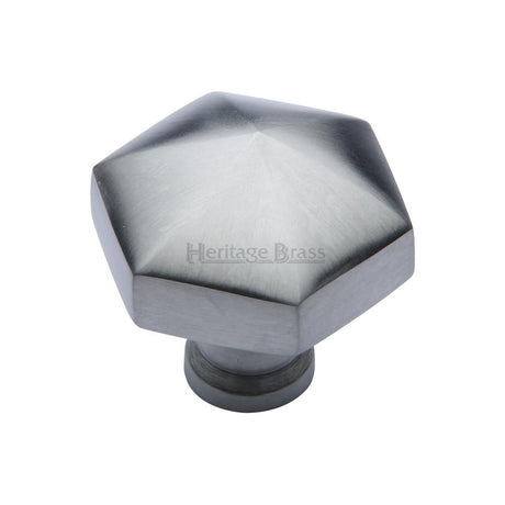 This is an image of a Heritage Brass - Cabinet Knob Classic Hexagon Design 32mm Satin Chrome Finish, c2238-sc that is available to order from Trade Door Handles in Kendal.