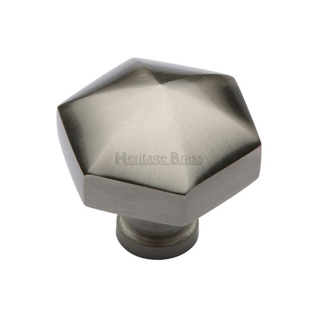 This is an image of a Heritage Brass - Cabinet Knob Classic Hexagon Design 32mm Satin Nickel Finish, c2238-sn that is available to order from Trade Door Handles in Kendal.