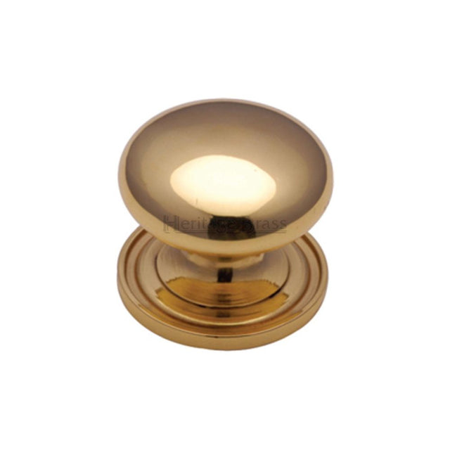 This is an image of a Heritage Brass - Cabinet Knob Victorian Round Design with base 25mm Polished Brass F, c2240-25-pb that is available to order from Trade Door Handles in Kendal.