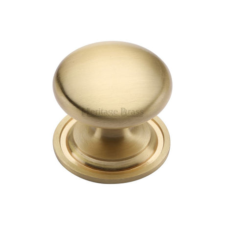 This is an image of a Heritage Brass - Cabinet Knob Victorian Round Design with base 25mm Satin Brass F, c2240-25-sb that is available to order from Trade Door Handles in Kendal.