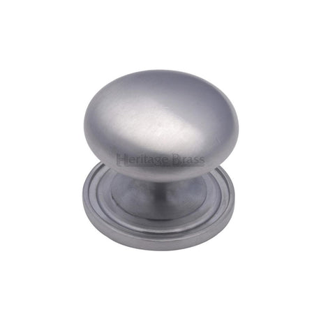 This is an image of a Heritage Brass - Cabinet Knob Victorian Round Design with base 25mm Satin Chrome, c2240-25-sc that is available to order from Trade Door Handles in Kendal.