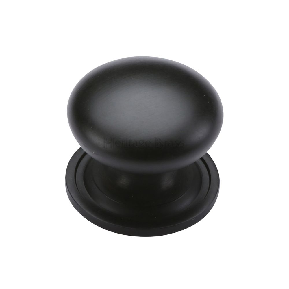 This is an image of a Heritage Brass - Cabinet Knob Victorian Round Design with base 32mm Matt Black F, c2240-32-bkmt that is available to order from Trade Door Handles in Kendal.