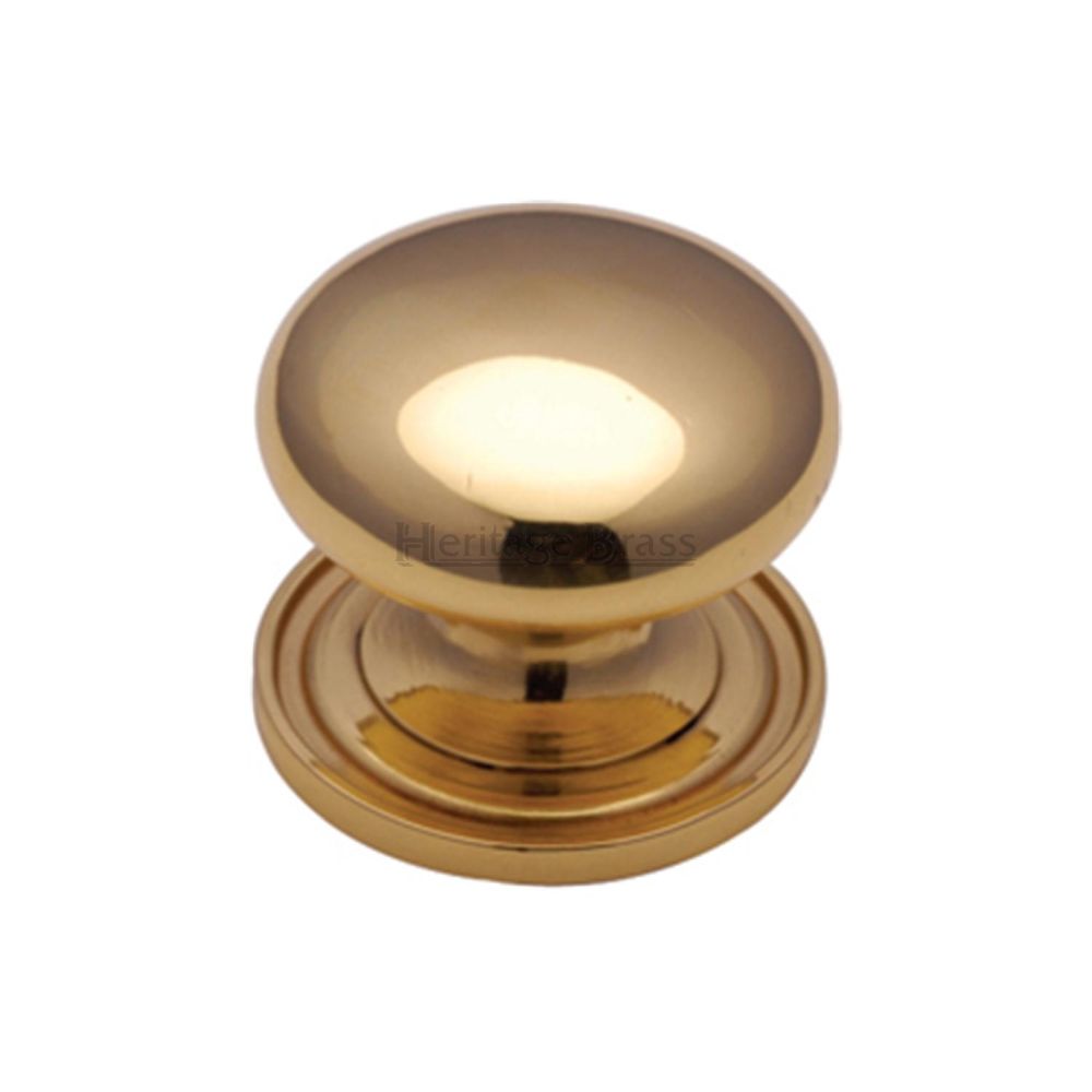 This is an image of a Heritage Brass - Cabinet Knob Victorian Round Design with base 32mm Polished Brass F, c2240-32-pb that is available to order from Trade Door Handles in Kendal.