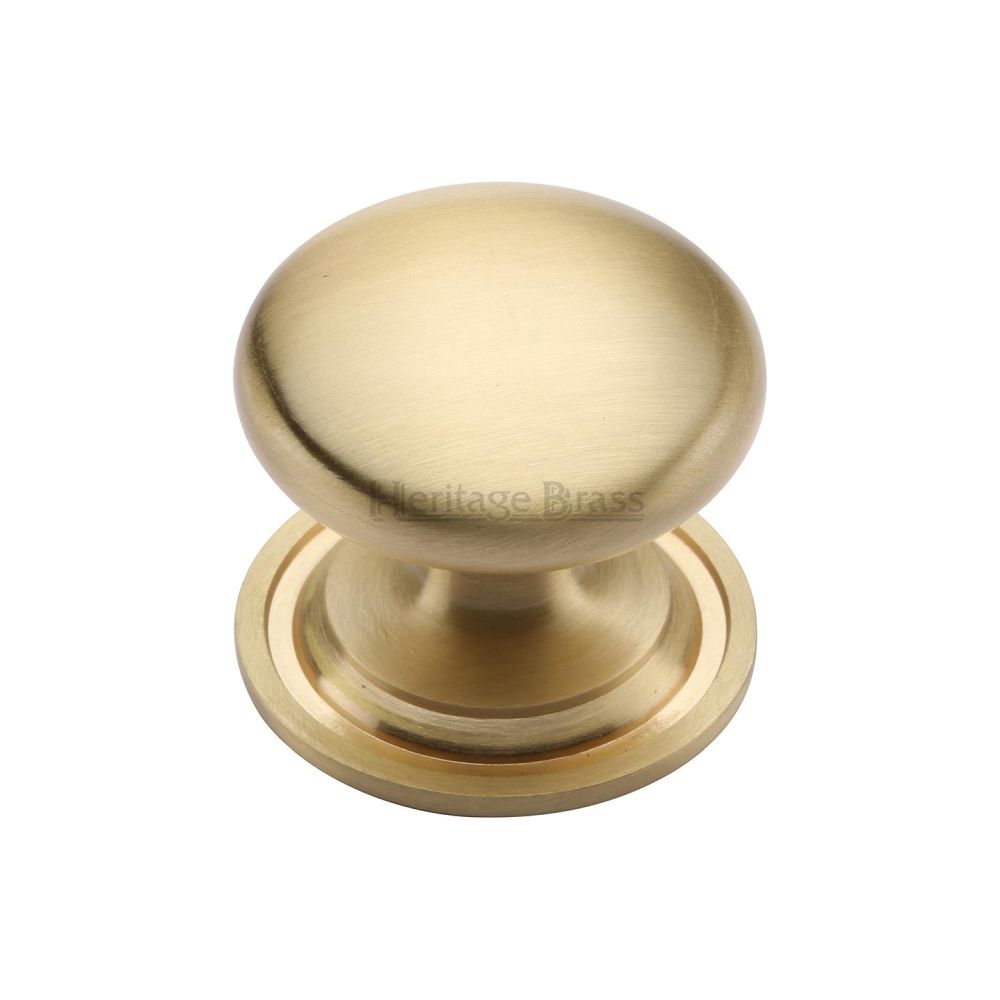 This is a image of a Heritage Brass - Cabinet Knob Victorian Round Design with base 32mm Sat. Brass F that is available to order from Trade Door Handles in Kendal