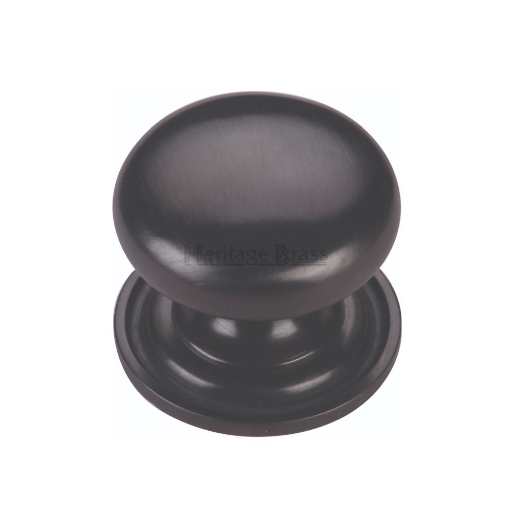 This is an image of a Heritage Brass - Cabinet Knob Victorian Round Design with base 38mm Matt Black F, c2240-38-bkmt that is available to order from Trade Door Handles in Kendal.