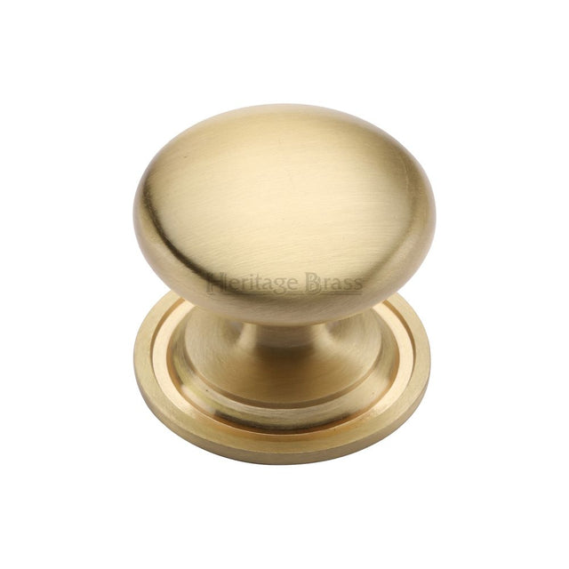 This is an image of a Heritage Brass - Cabinet Knob Victorian Round Design with base 38mm Satin Brass F, c2240-38-sb that is available to order from Trade Door Handles in Kendal.