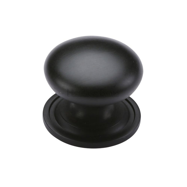 This is an image of a Heritage Brass - Cabinet Knob Victorian Round Design with base 48mm Matt Black F, c2240-48-bkmt that is available to order from Trade Door Handles in Kendal.