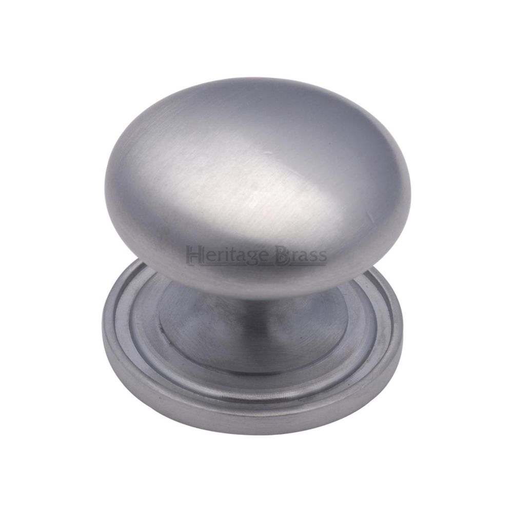 This is an image of a Heritage Brass - Cabinet Knob Victorian Round Design with base 48mm Satin Chrome, c2240-48-sc that is available to order from Trade Door Handles in Kendal.