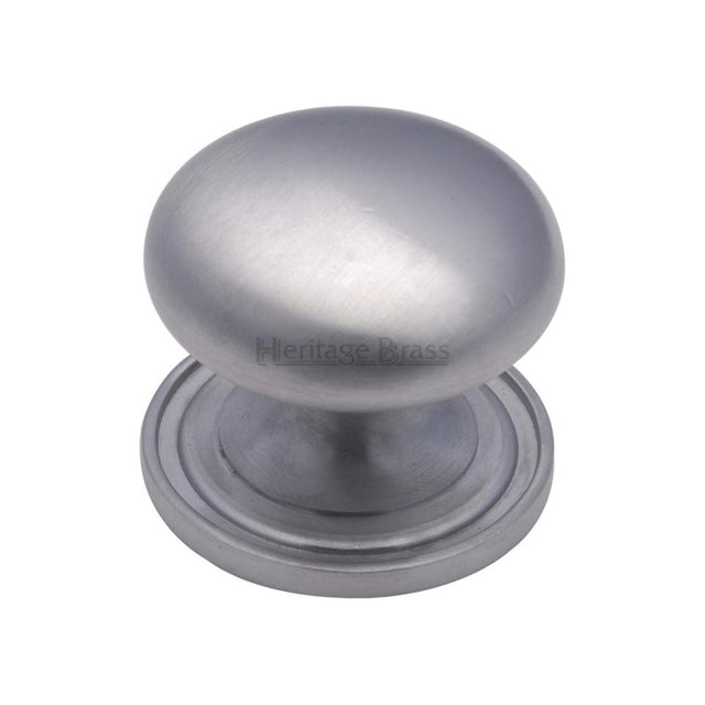 This is an image of a Heritage Brass - Cabinet Knob Victorian Round Design with base 48mm Satin Chrome, c2240-48-sc that is available to order from Trade Door Handles in Kendal.