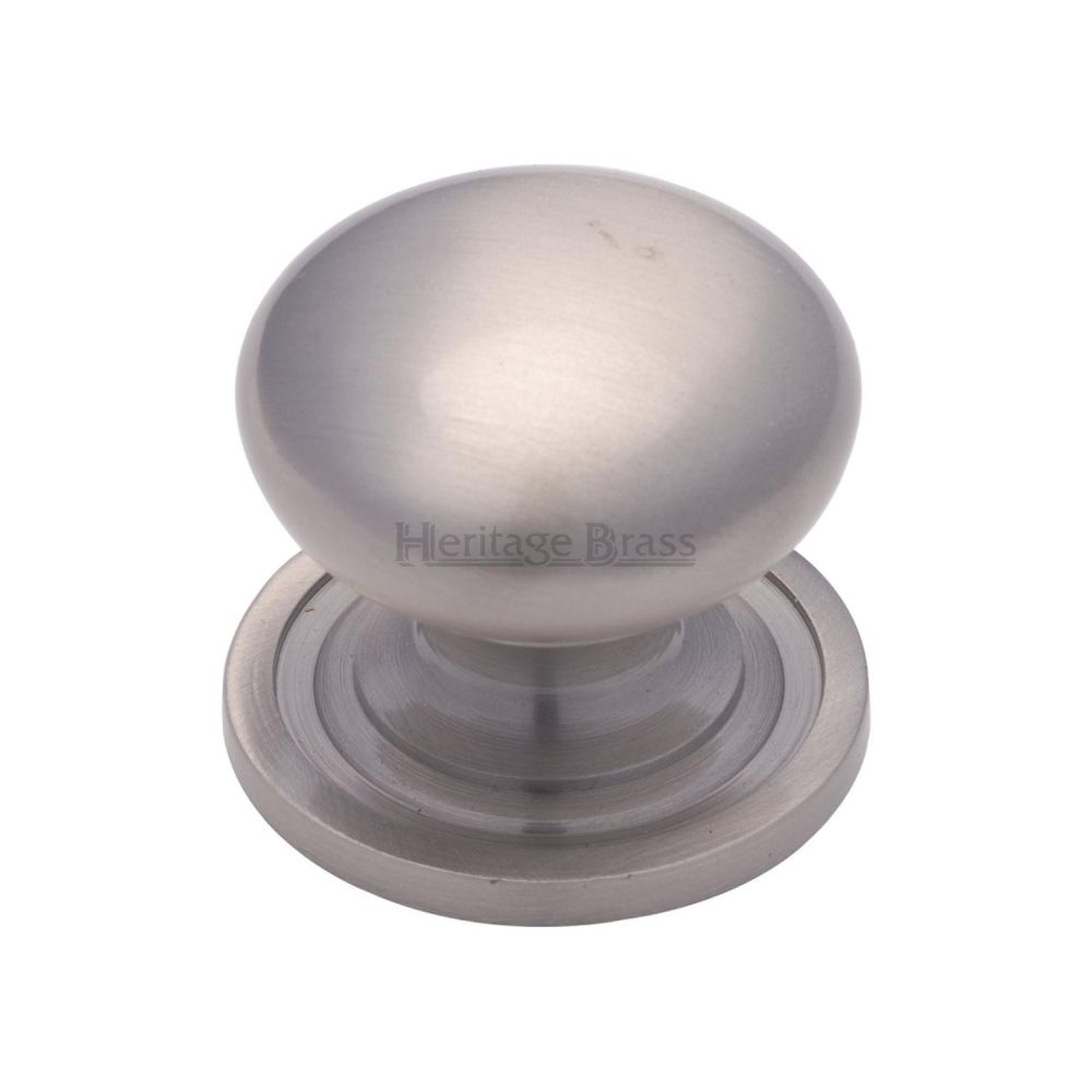 This is a image of a Heritage Brass - Cabinet Knob Victorian Round Design with base 48mm Sat. Nickel that is available to order from Trade Door Handles in Kendal