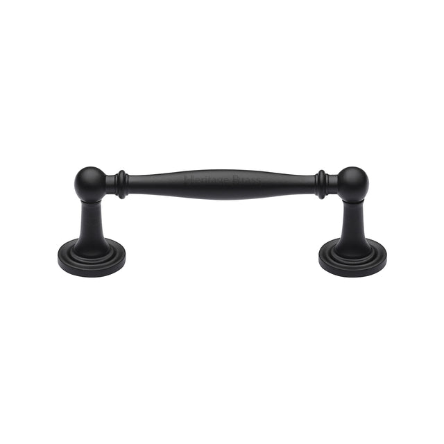 This is an image of a Heritage Brass - Cabinet Pull Colonial Design 96mm CTC Matt Black Finish, c2533-96-bkmt that is available to order from Trade Door Handles in Kendal.