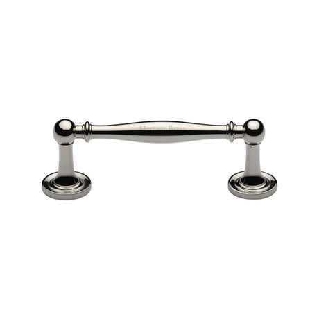 This is an image of a Heritage Brass - Cabinet Pull Colonial Design 96mm CTC Polished Nickel Finish, c2533-96-pnf that is available to order from Trade Door Handles in Kendal.