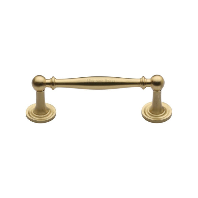 This is an image of a Heritage Brass - Cabinet Pull Colonial Design 96mm CTC Satin Brass Finish, c2533-96-sb that is available to order from Trade Door Handles in Kendal.