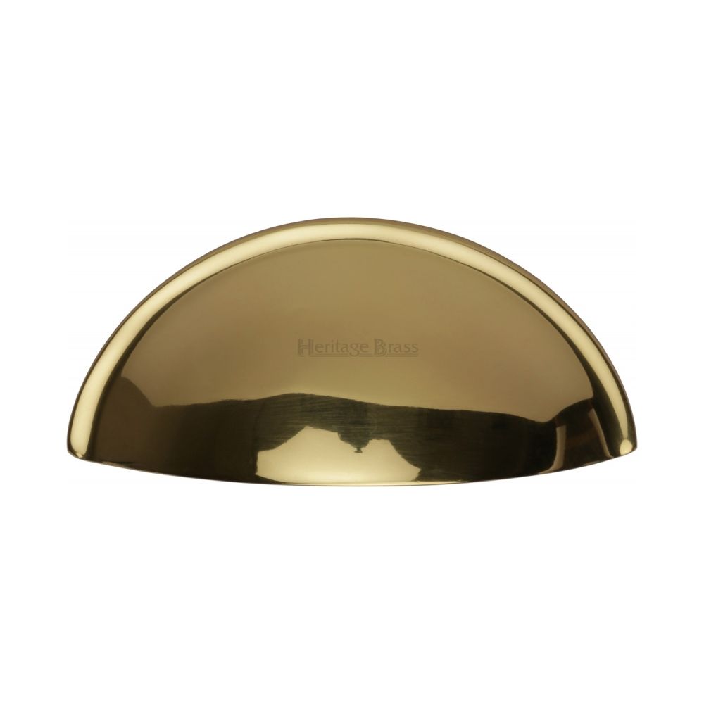 This is a image of a Heritage Brass - Drawer Cup Pull Half Moon Design 57mm CTC Pol. Brass Finish that is available to order from Trade Door Handles in Kendal
