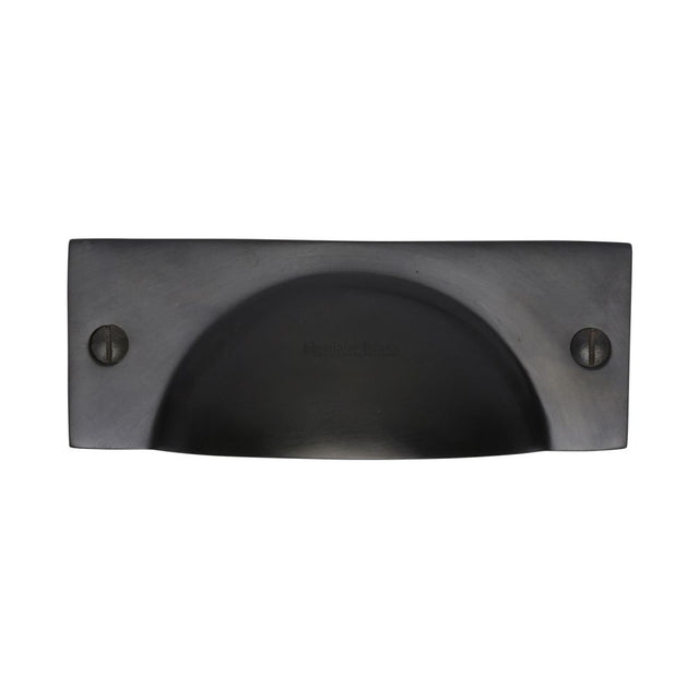 This is a image of a Heritage Brass - Drawer Cup Pull Cheshire Design Matt Black Finish that is available to order from Trade Door Handles in Kendal