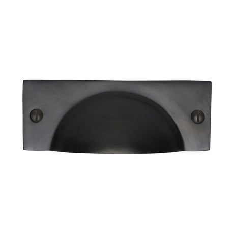 This is an image of a Heritage Brass - Drawer Cup Pull Cheshire Design Matt Black Finish, c2762-bkmt that is available to order from Trade Door Handles in Kendal.