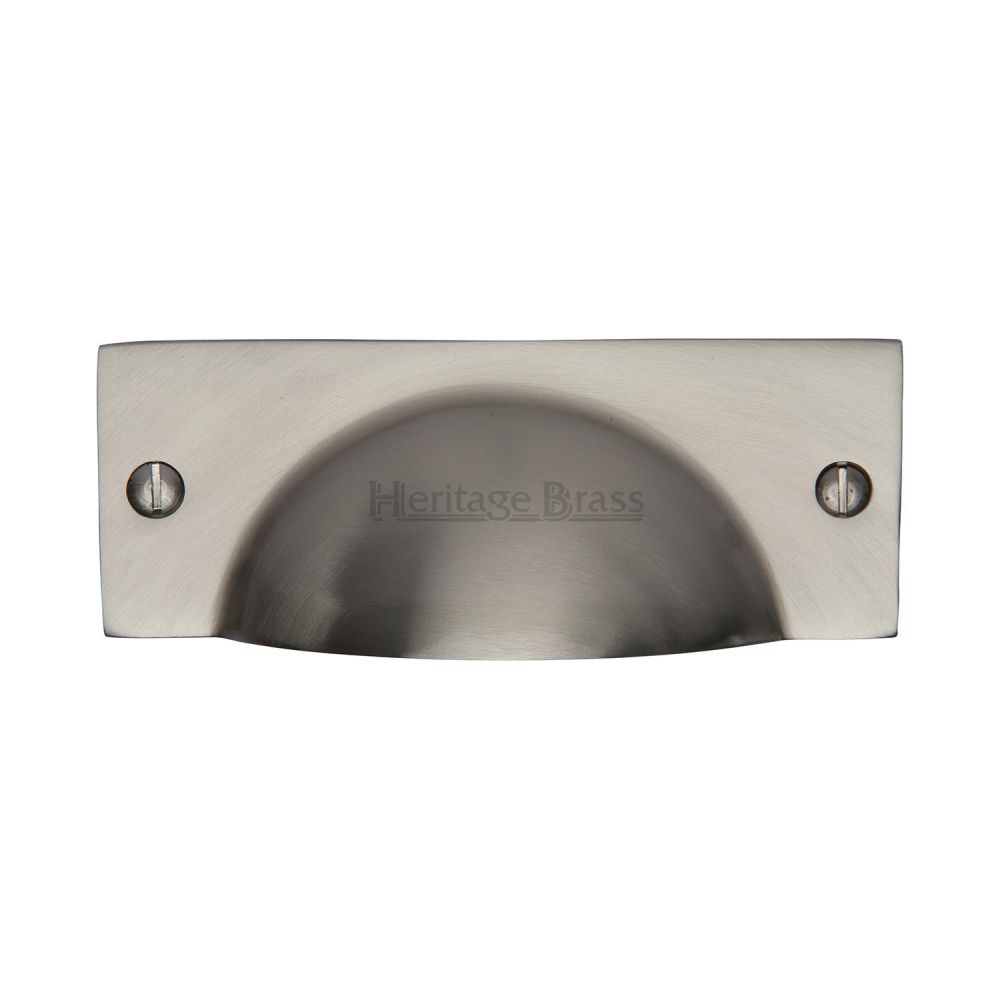This is a image of a Heritage Brass - Drawer Cup Pull Cheshire Design Sat. Nickel Finish that is available to order from Trade Door Handles in Kendal