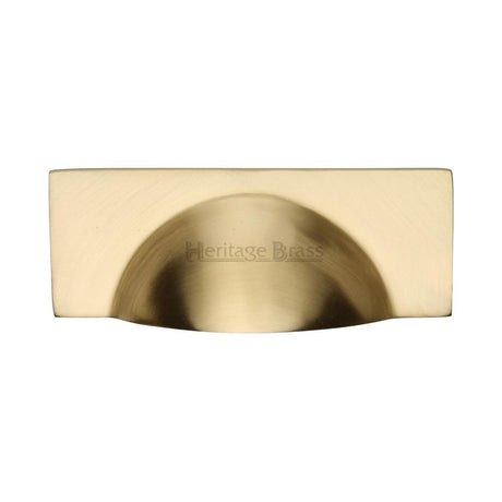 This is an image of a Heritage Brass - Drawer Cup Pull Hampshire Design 57mm CTC Satin Brass Finish, c2764-sb that is available to order from Trade Door Handles in Kendal.