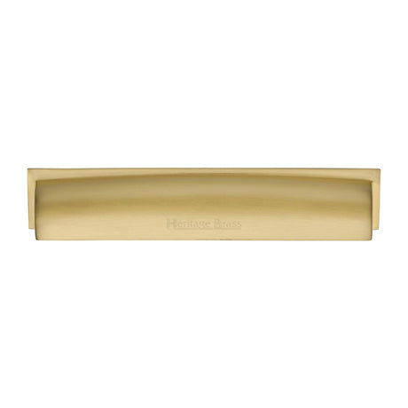This is an image of a Heritage Brass - Drawer Cup Pull Shropshire Design 152mm CTC Satin Brass Finish, c2765-152-sb that is available to order from Trade Door Handles in Kendal.