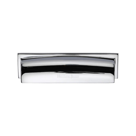 This is an image of a Heritage Brass - Drawer Cup Pull Shropshire Design 76/96mm CTC Polished Chrome Finis, c2765-96-pc that is available to order from Trade Door Handles in Kendal.