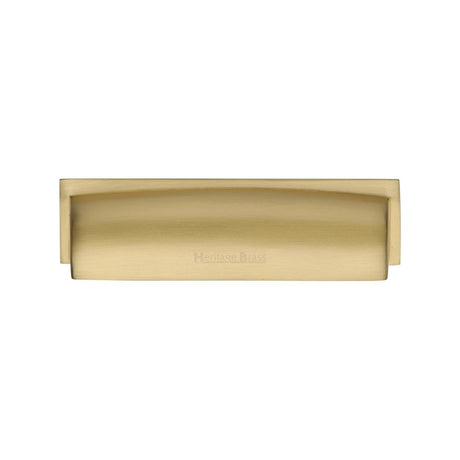 This is an image of a Heritage Brass - Drawer Cup Pull Shropshire Design 76/96mm CTC Satin Brass Finish, c2765-96-sb that is available to order from Trade Door Handles in Kendal.
