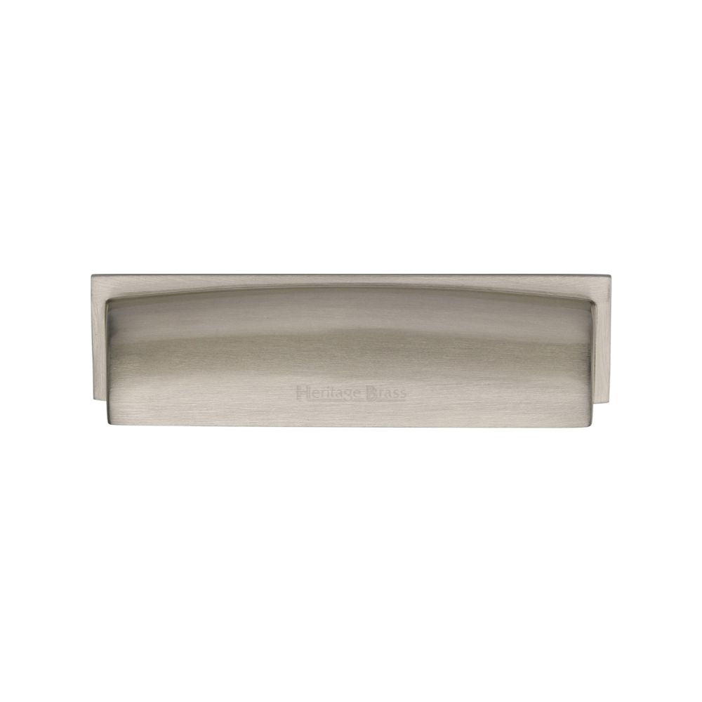 This is an image of a Heritage Brass - Drawer Cup Pull Shropshire Design 76/96mm CTC Satin Nickel Finis, c2765-96-sn that is available to order from Trade Door Handles in Kendal.