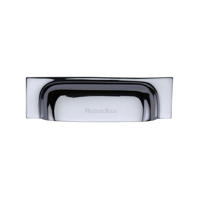 This is an image of a Heritage Brass - Drawer Cup Pull Military Design 96mm CTC Polished Chrome Finish, c2766-96-pc that is available to order from Trade Door Handles in Kendal.