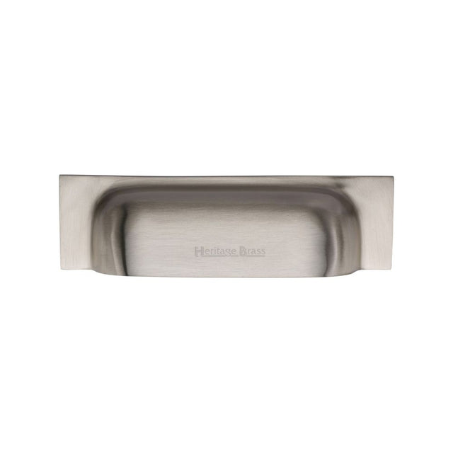 This is a image of a Heritage Brass - Drawer Cup Pull Military Design 96mm CTC Sat. Nickel Finish that is available to order from Trade Door Handles in Kendal