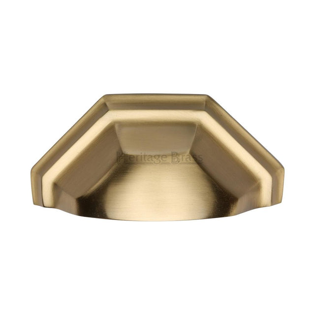 This is a image of a Heritage Brass - Drawer Cup Pull Deco Design 89mm CTC Sat. Brass Finish that is available to order from Trade Door Handles in Kendal