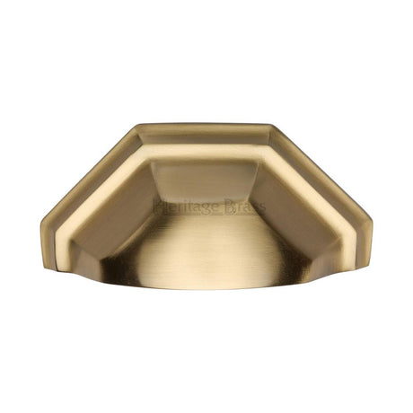 This is an image of a Heritage Brass - Drawer Cup Pull Deco Design 89mm CTC Satin Brass Finish, c2768-sb that is available to order from Trade Door Handles in Kendal.