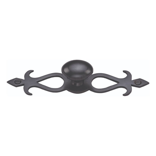 This is an image of a Heritage Brass - Cabinet Knob Oval/Backplate Design 32mm Matt Black Finish, c3072-32-bkmt that is available to order from Trade Door Handles in Kendal.