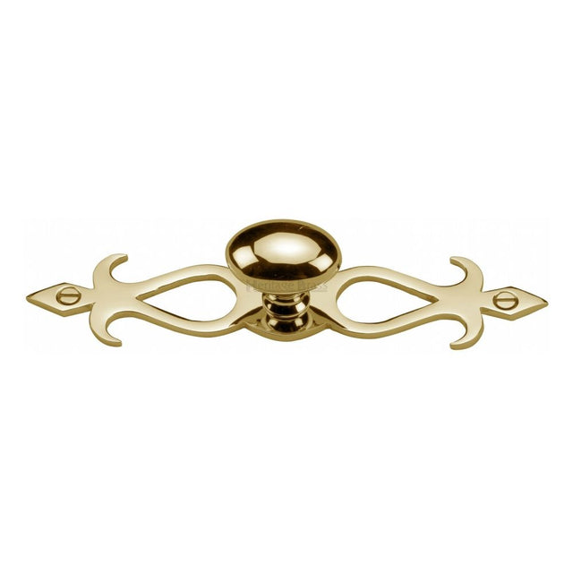 This is a image of a Heritage Brass - Cabinet Knob Oval/Backplate Design 32mm Pol. Brass Finish that is available to order from Trade Door Handles in Kendal